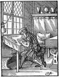 Woodcut of a woodcutter (so meta) in Jost Amman's 1458 book of trades
