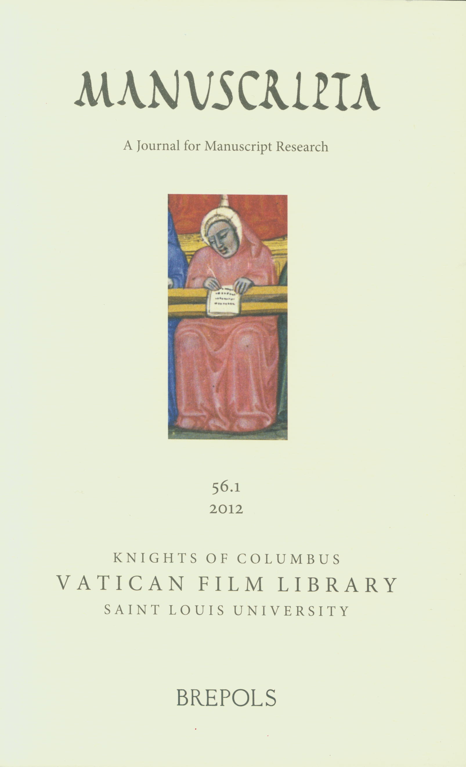 New Issue of Manuscripta – Vol. 56, no. 1 (2012)