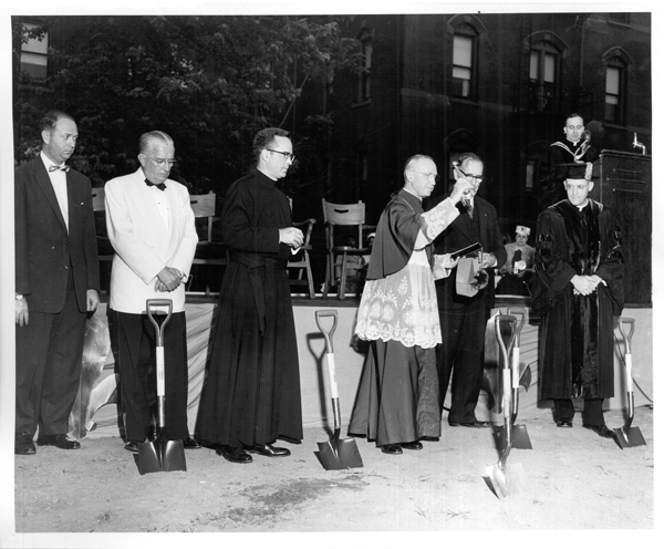 Archbishop Joseph E. Ritter blesses the groundbreaking of the new Pius XII Memorial Library.