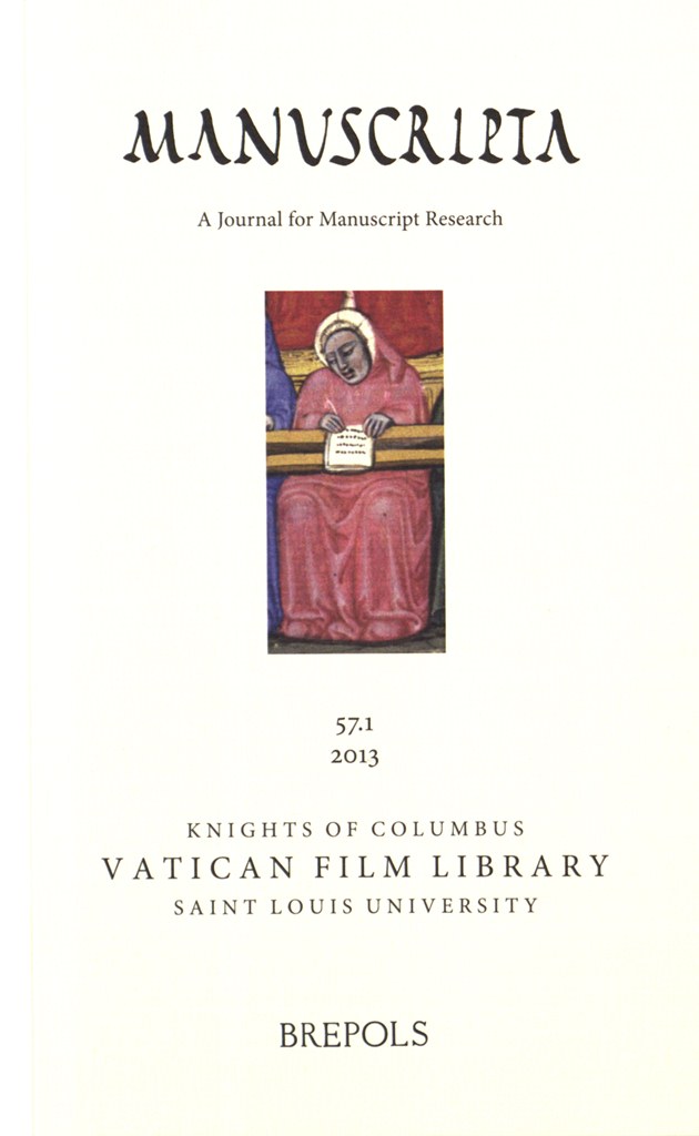 New Issue of Manuscripta – Vol. 57, no. 1 (2013)