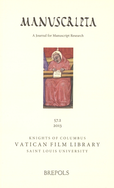 New Issue of Manuscripta – 57.2 (2013)