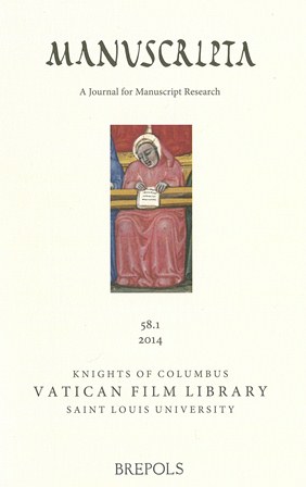 New Issue of Manuscripta — Vol. 58, Issue 1 (2014)